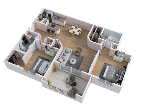 Floor plan for 2 beds, 2 baths, 1062 sqft